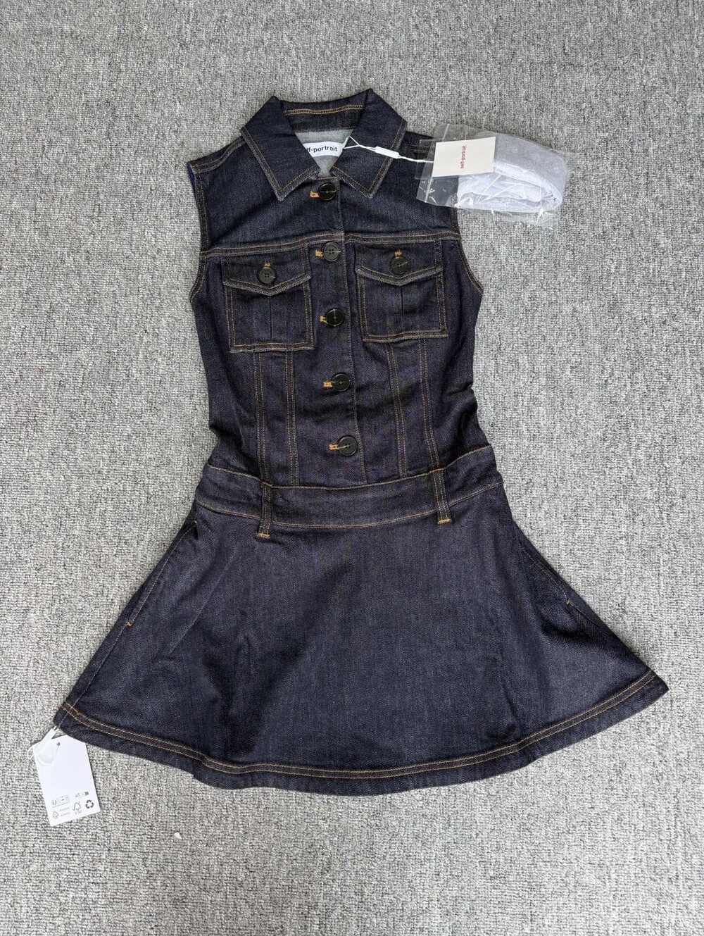 Self Portrait Indigo Denim Flared Mini Dress - Picture 6 of 14